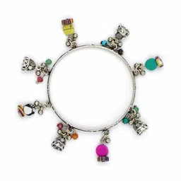 gurjari jewellers Silver Plated Oxidised Turquoise,Evileye,Jumkhi Beads Charm Bangle-picture-35