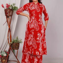 FCV Printed Mandarin Collar Neck Tunic With Palazzos Co-Ords-picture-47