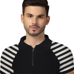 Blisstone Men Striped Polo Collar Monochrome T-shirt image 5
