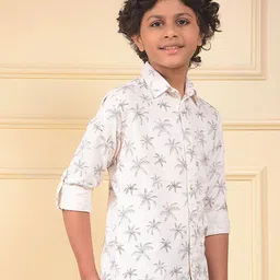 Crimsoune Club Boys Classic Slim Fit Floral Printed Spread Collar Pure Cotton Casual Shirt-picture-41