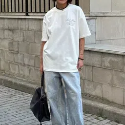 LULU & SKY Typography Printed Oversized Round Neck Pure Cotton T-shirt image 4