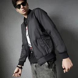 VOLTEDGE Men Stand Collar Solid Cotton Casual Lightweight Bomber Jacket image 5