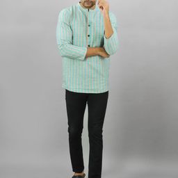Anouk Rustic Striped Mandarin Collar Pure Cotton Straight Kurta-picture-45