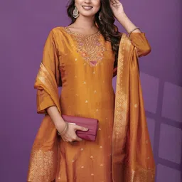 HARIKS Ethnic Motifs Embroidered Regular Thread Work Kurta with Trousers & With Dupatta-picture-38