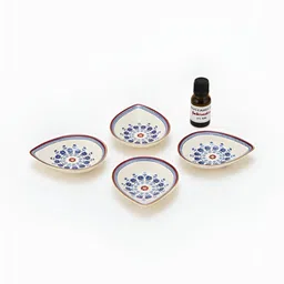Fabindia Falak 4 Pieces Blue & White Printed Ceramic Diya Gift Set-image-5