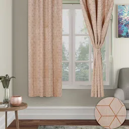 Aura Beige 2 Pieces Geometric Velvet Blackout Window Curtain-image-86