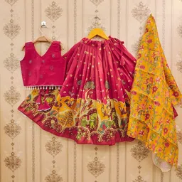 Sangria Girls Printed V-Neck Flared Lehenga Choli With Dupatta image 3