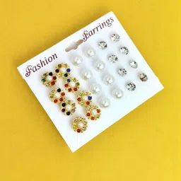 Honbon Set of 12 & Multi Plastic Artificial Stones & Beads Earrings-picture-24