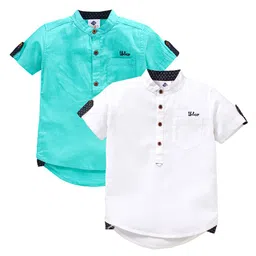 TONYBOY Boys Turquoise Blue & White Set of 2 Premium Casual Shirt-image-2