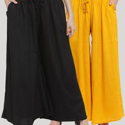 Clora Creation Women Pack of 2 Solid Rayon Flared Palazzos-picture-10