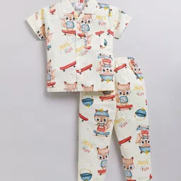 NAUTI KIDZ Boys Pure Cotton Shirt Collar Printed Night Suit-picture-15