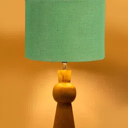 Devansh Green & Brown Cylindrical Shaped Wooden Table Lamp image 3