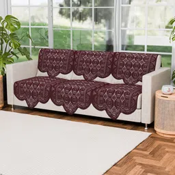Kuber Industries Brown Set of 6 Self Design Pure Cotton Three Seater Sofa Covers image 5