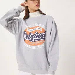 Happiness istanbul Women Graphic Printed Oversized Round Neck Long Sleeves Sweatshirt image 3