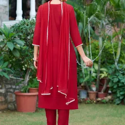 SZN Floral Yoke Design Thread Work Straight Kurta With Trousers And Dupatta image 5