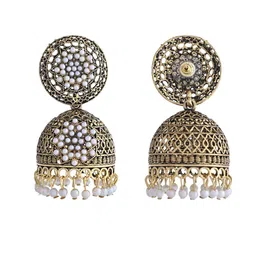Anouk Stainless Steel Gold Plated Artificial Beads Dome Shaped Jhumkas image 3