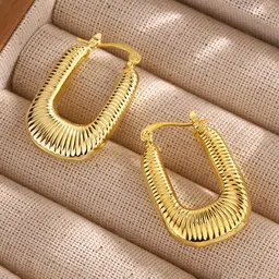 Jewels Galaxy Stainless Steel Gold-Plated Contemporary Hoop Earrings-image-74