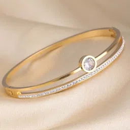 PALMONAS 18K Gold-Plated Stainless Steel Cubic Zirconia Kada Bracelet image 2