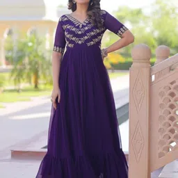 FVD Embroidered V-Neck Georgette Maxi Gown Ethnic Dress image 5