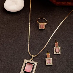 NVR Girls Gold Plated American Diamond Stone Studded Jewellery Set-picture-21