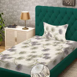 KLOTTHE Beige Floral Polycotton Single Bedsheets-picture-33