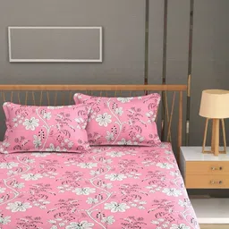 NEW TOWN Pink & White Floral 210 TC Queen Bedsheet with 2 Pillow Covers-image-88