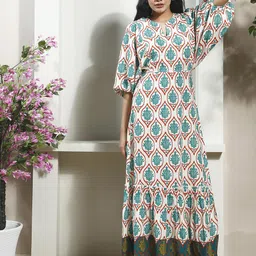 Boho By Athena Ethnic Motifs Print Flutter Sleeve Ruffled Fit & Flare Maxi Dress-picture-34