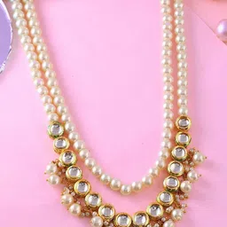 Anouk Gold-Plated Pearls & Kundan Beaded Multilayered Necklace-image-35