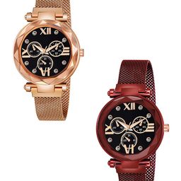 CSAMON Women Set Of 2 Bracelet Style Analogue Watch Mina black Dial RoseGold Red maganet-picture-42