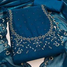 BlissFlair Floral Embroidered Sequinned Georgette Unstitched Dress Material-image-59