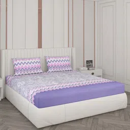 Monte Carlo White & Purple Floral 104 TC Cotton King Bedsheet with 2 Pillow Covers-picture-40