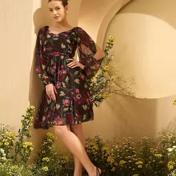 Antheaa Women Floral Printed Sweetheart Neck Wrap Dress-picture-31