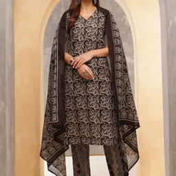 Anouk Women Ethnic Motifs Printed Regular Pure Cotton Kurta with Trousers & With Dupatta image 2