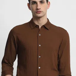 Mufti Men Slim Fit Textured Spread Collar Casual Shirt-picture-16