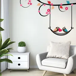 Myntra Elegant Homes Black & Pink Printed Bird Affair Wall Stickers image 4