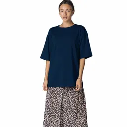 NOTWILD Women Solid Round Neck Cotton Oversized T-shirt-image-24