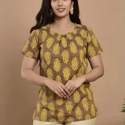 Indiwest Brown Printed Cotton Top-picture-28