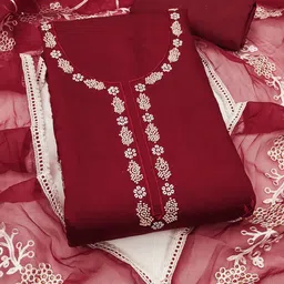 SAINOOR Floral Embroidered Pure Cotton Semi-Stitched Dress Material-image-99