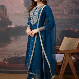 House of Pataudi Women Embroidered Kurta & Trouser With Dupatta image 4