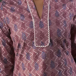 Anouk Chevron Printed Mandarin Collar Pure Cotton Straight Kurta image 3