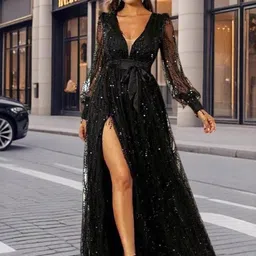 bebe Women Plunge Neck Maxi Dress-image-57