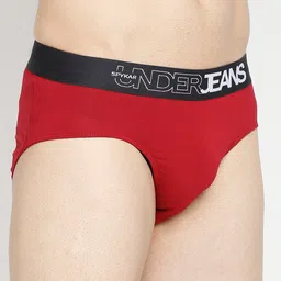 UnderJeans by Spykar Men Black & Maroon Pack Of 2 Solid Basic Briefs image 3