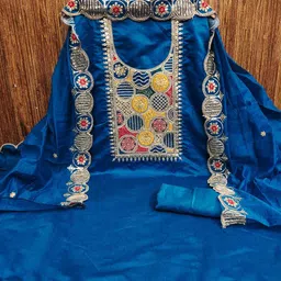 BlissFlair Floral Embroidered Sequinned Chanderi Cotton Unstitched Dress Material image 2