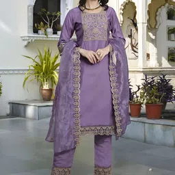 BAESD Ethnic Motifs Embroidered Thread Work Straight Kurta With Trousers & Dupatta-picture-39