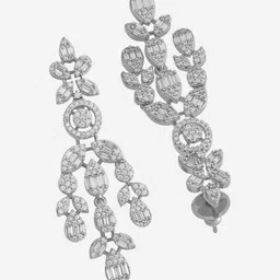 Kushal's Fashion Jewellery Rhodium-Plated Contemporary Zircon Studded Drop Earrings image 5