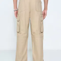 7 Alt by Pantaloons Men Cotton Solid Loose Fit Cargos Trousers image 5