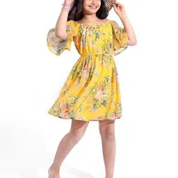 Hola Bonita Girl Floral Print Flared Sleeve Fit & Flare Dress-image-67