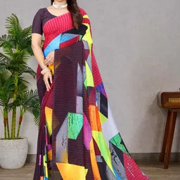 P D Silk Mills Floral Pure Georgette Saree-image-87