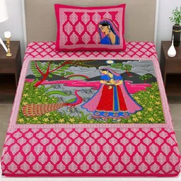 MILAAV Pink Ethnic Motifs 144 TC Single Bedsheet with 1 Pillow Covers-picture-30