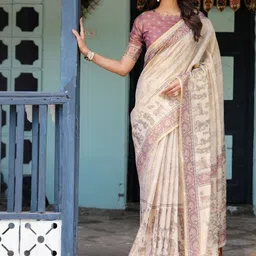 MAHARANI COUTURE Ethnic Motifs Cotton Kanjeevaram Saree Matching Blouse & Tassels on Edges image 4